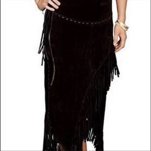 Scully Asymmetrical Fringe Suede Leather Skirt